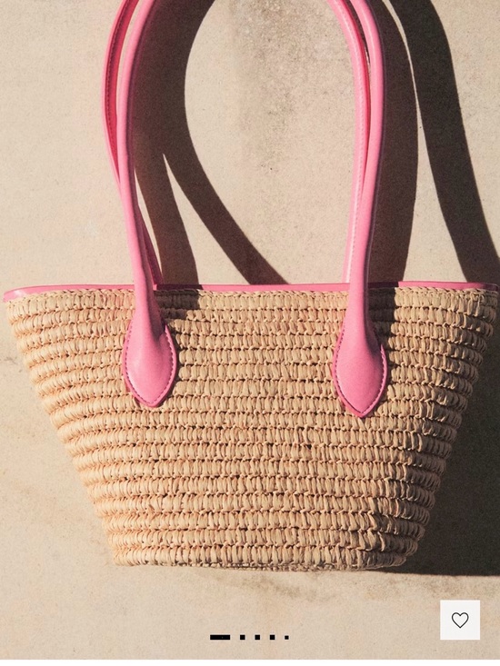 Mango Handbags - Mango Woven Straw Tote with Pink Trim and Handles